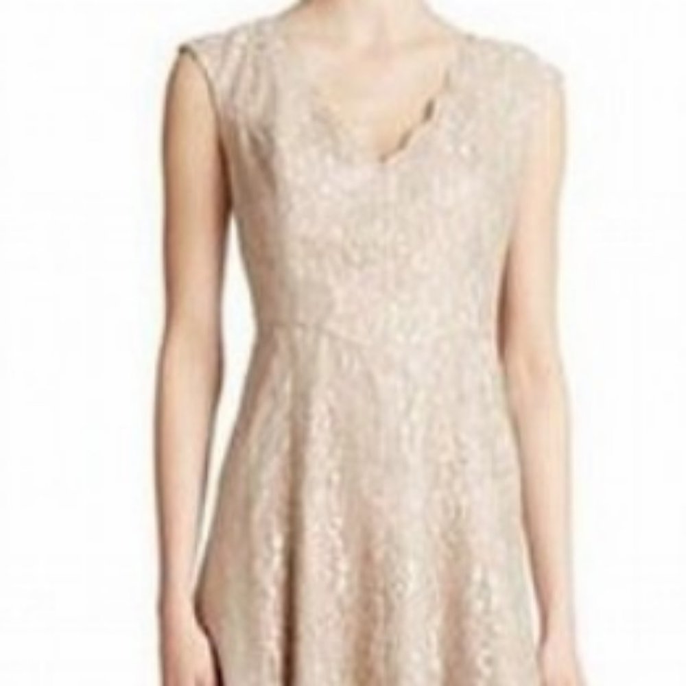 Eliza J Beige Sheath V-Neck Lace OBO